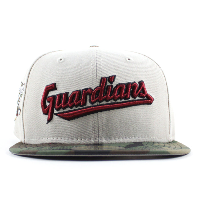 Cleveland Guardians Progressive Field New Era 59Fifty Fitted Hat  (Stone WoodLand Camo Gray Under Brim)