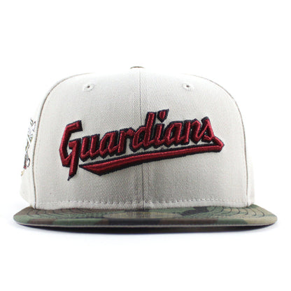 Cleveland Guardians Progressive Field New Era 59Fifty Fitted Hat  (Stone WoodLand Camo Gray Under Brim)