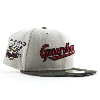 Cleveland Guardians Progressive Field New Era 59Fifty Fitted Hat  (Stone WoodLand Camo Gray Under Brim)