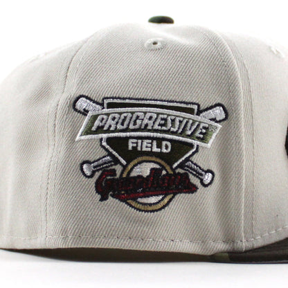Cleveland Guardians Progressive Field New Era 59Fifty Fitted Hat  (Stone WoodLand Camo Gray Under Brim)