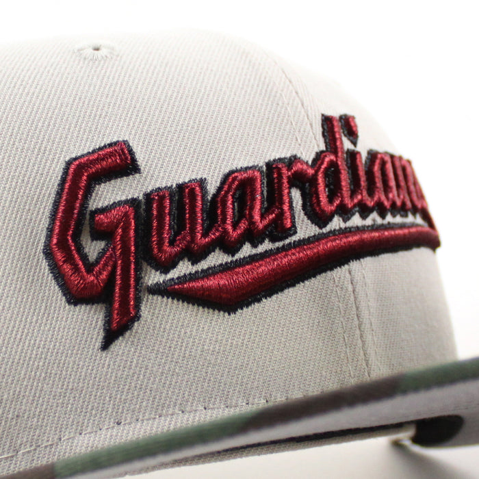 Cleveland Guardians Progressive Field New Era 59Fifty Fitted Hat  (Stone WoodLand Camo Gray Under Brim)