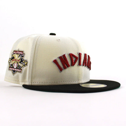 Cleveland Indians 100 Seasons New Era 59Fifty Fitted Hat (Chrome White Black Green Under Brim)