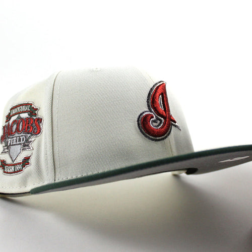 Cleveland Indians Jacobs Field New Era 59Fifty Fitted Hat (Chrome White Cilantro Green Gray Under Brim)