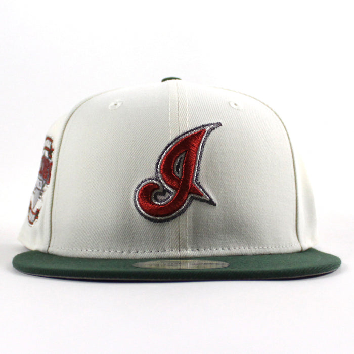 Cleveland Indians Jacobs Field New Era 59Fifty Fitted Hat (Chrome White Cilantro Green Gray Under Brim)