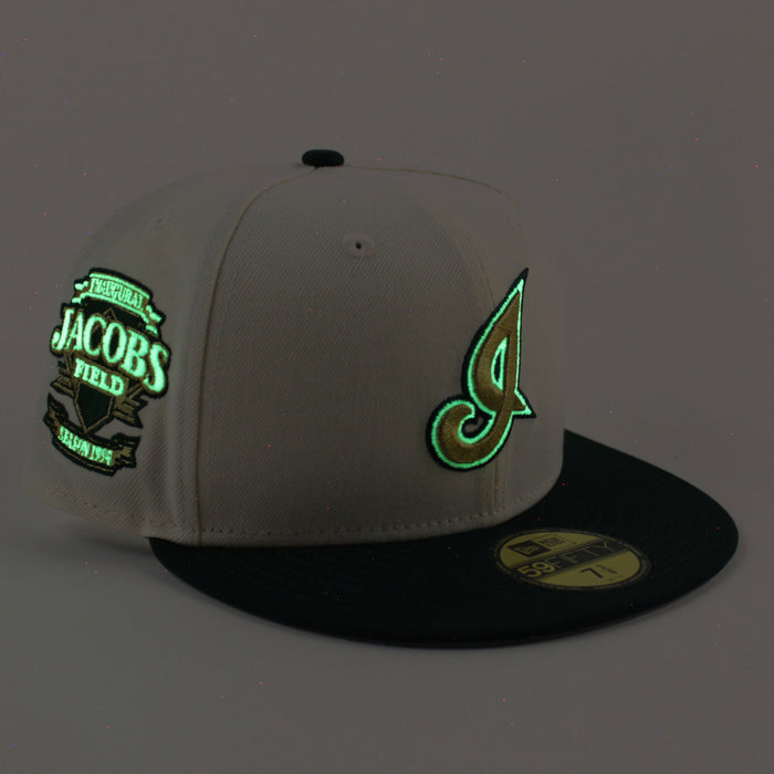Cleveland Indians Jacobs Field New Era 59Fifty Fitted Hat (Chrome White, Cilantro Green Gray Under Brim)