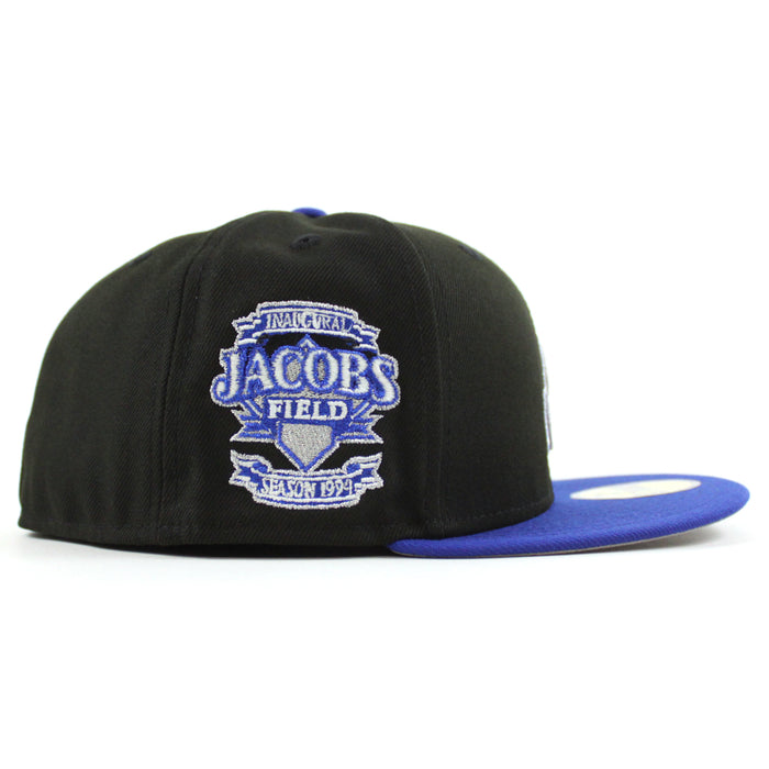 Cleveland Indians Jacobs Field New Era 59Fifty Fitted Hat (Irvington 2.0 Black Blue Gray Under Brim)