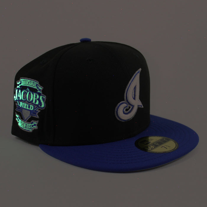 Cleveland Indians Jacobs Field New Era 59Fifty Fitted Hat (Irvington 2.0 Black Blue Gray Under Brim)
