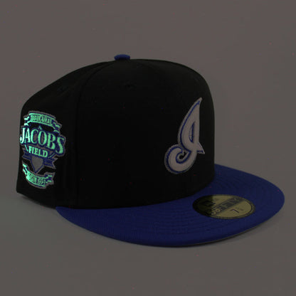 Cleveland Indians Jacobs Field New Era 59Fifty Fitted Hat (Irvington 2.0 Black Blue Gray Under Brim)