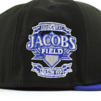 Cleveland Indians Jacobs Field New Era 59Fifty Fitted Hat (Irvington 2.0 Black Blue Gray Under Brim)
