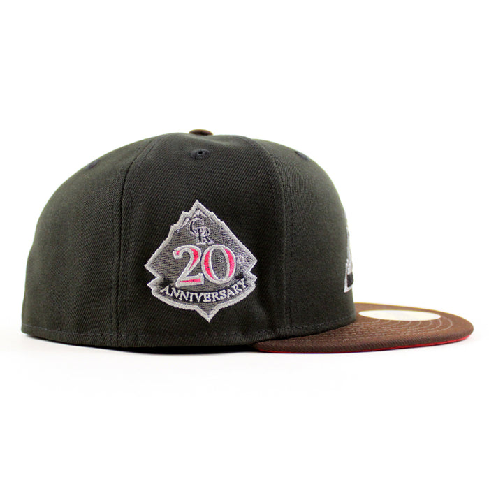Colorado Rockies 20th Anniversary New Era 59Fifty Fitted Hat ( Black BURNT WOOD Red Under Brim)