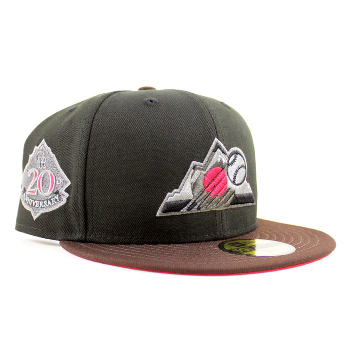 Colorado Rockies 20th Anniversary New Era 59Fifty Fitted Hat ( Black BURNT WOOD Red Under Brim)