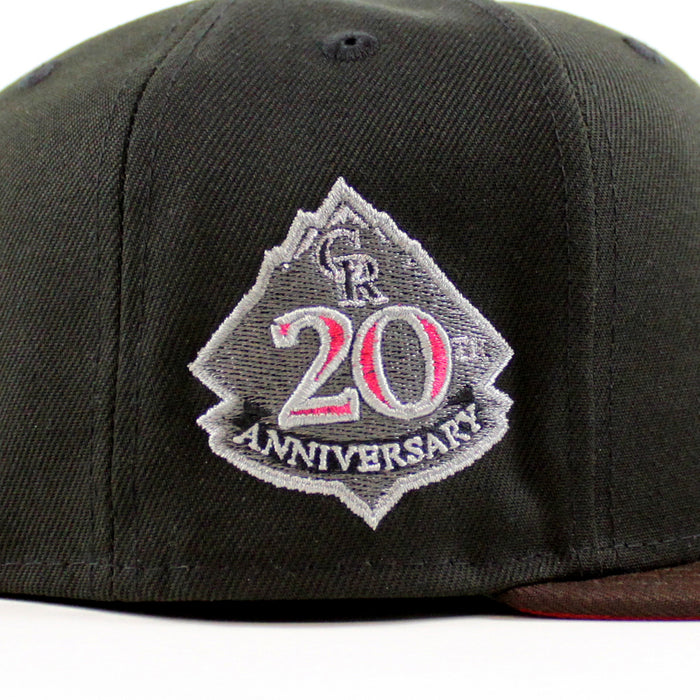 Colorado Rockies 20th Anniversary New Era 59Fifty Fitted Hat ( Black BURNT WOOD Red Under Brim)