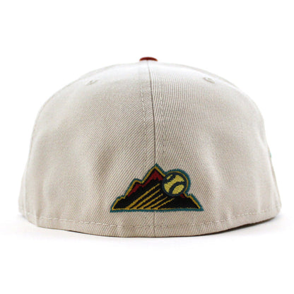 Colorado Rockies 20TH ANNIVERSARY New Era 59Fifty Fitted Hat (STONE PINOT RED PINE NEEDLE GREEN Under Brim)