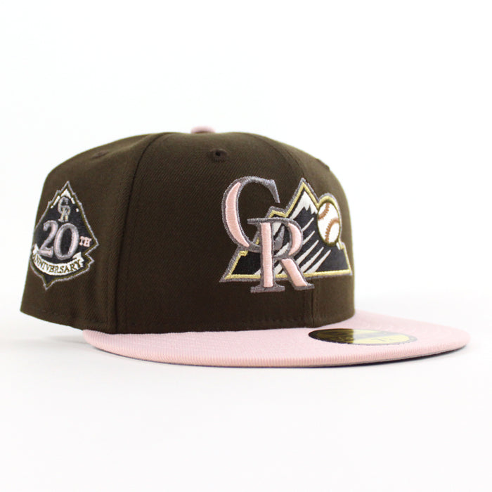 Colorado Rockies 20th Anniversary New Era 59Fifty Fitted Hat (Walnut Rouge Pink Gray Under Brim)