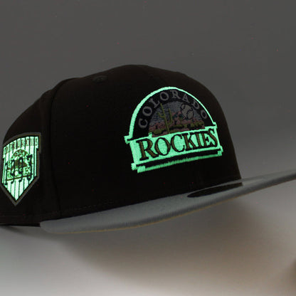 Colorado Rockies EST 1993 New Era 59Fifty Fitted Hat (Glow in the Dark BurntWood Misty Morning Metalic Gold Under Brim)