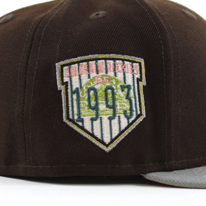 Colorado Rockies EST 1993 New Era 59Fifty Fitted Hat (Glow in the Dark BurntWood Misty Morning Metalic Gold Under Brim)