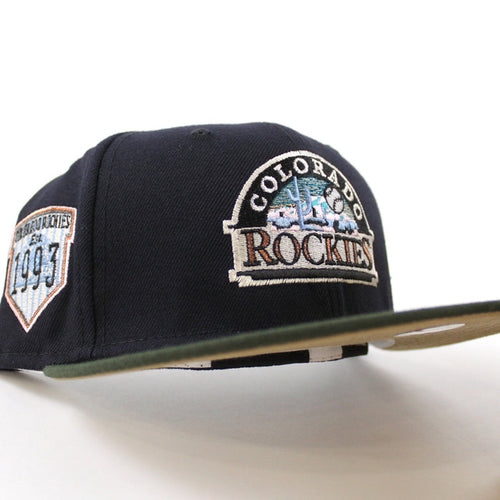 Colorado Rockies EST 1993 New Era 59Fifty Fitted Hat (Glow in the Dark NAVY DARK SEAWEED KHAKI Under Brim)