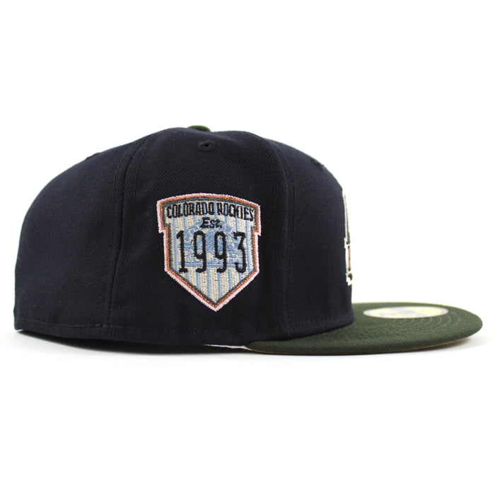Colorado Rockies EST 1993 New Era 59Fifty Fitted Hat (Glow in the Dark NAVY DARK SEAWEED KHAKI Under Brim)