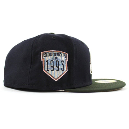 Colorado Rockies EST 1993 New Era 59Fifty Fitted Hat (Glow in the Dark NAVY DARK SEAWEED KHAKI Under Brim)