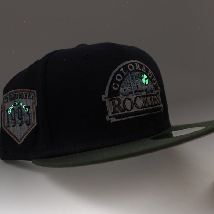 Colorado Rockies EST 1993 New Era 59Fifty Fitted Hat (Glow in the Dark NAVY DARK SEAWEED KHAKI Under Brim)