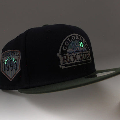 Colorado Rockies EST 1993 New Era 59Fifty Fitted Hat (Glow in the Dark NAVY DARK SEAWEED KHAKI Under Brim)