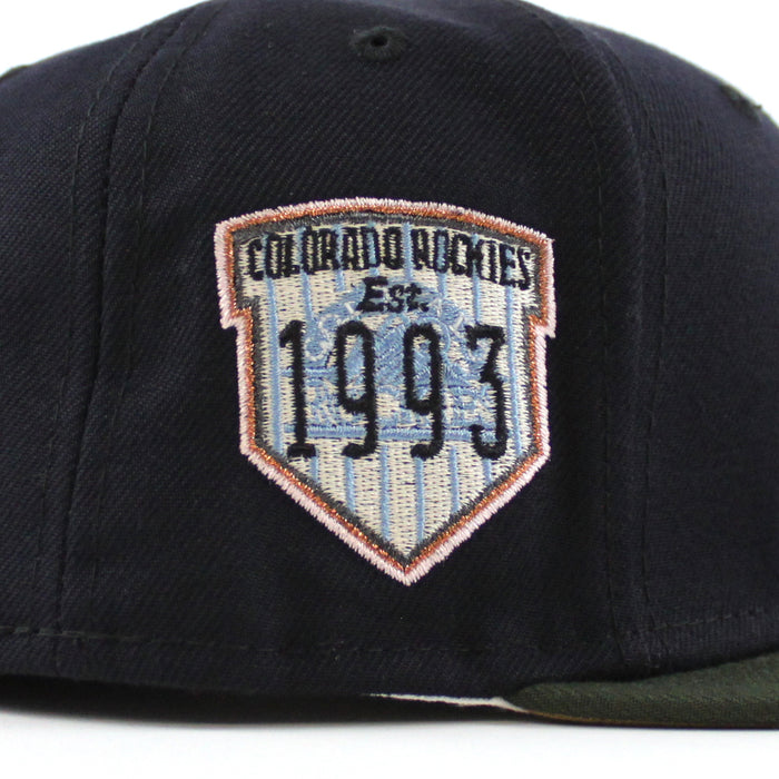 Colorado Rockies EST 1993 New Era 59Fifty Fitted Hat (Glow in the Dark NAVY DARK SEAWEED KHAKI Under Brim)