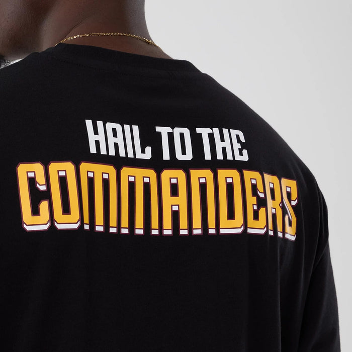 The Male model is wearing Washington Commanders Script NFL International Series Games 2025 Black Oversized T-Shirt 6