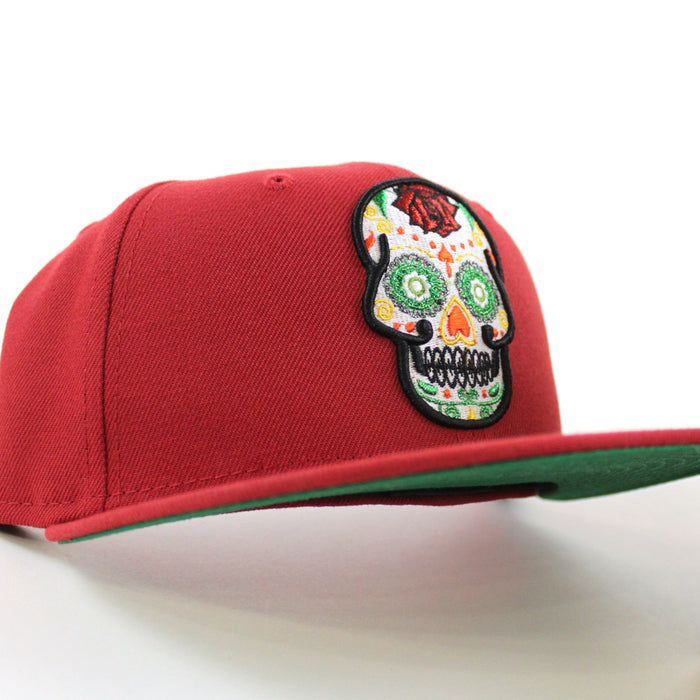 Day of the Dead SUGAR SKULL 59Fifty New Era Fitted Hat (Red Green Under Brim)