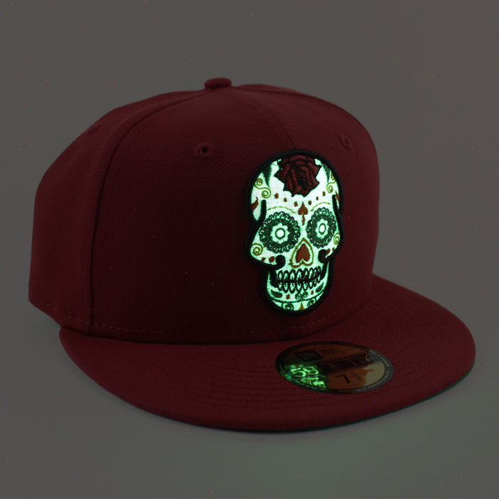 Day of the Dead SUGAR SKULL 59Fifty New Era Fitted Hat (Red Green Under Brim)