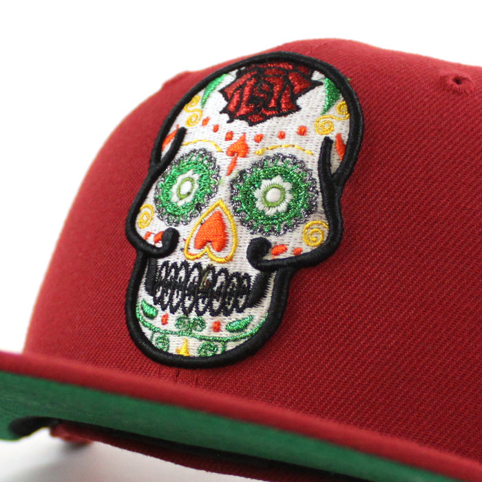 Day of the Dead SUGAR SKULL 59Fifty New Era Fitted Hat (Red Green Under Brim)