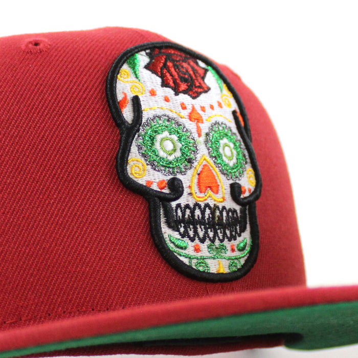 Day of the Dead SUGAR SKULL 59Fifty New Era Fitted Hat (Red Green Under Brim)