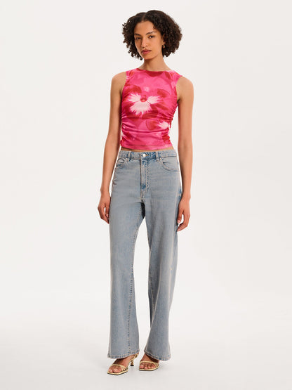Delia Top in Brightest Floral Pink Print