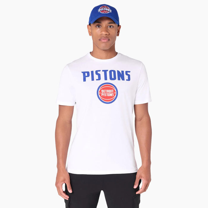 The Male model is wearing Detroit Pistons NBA White T-Shirt 1