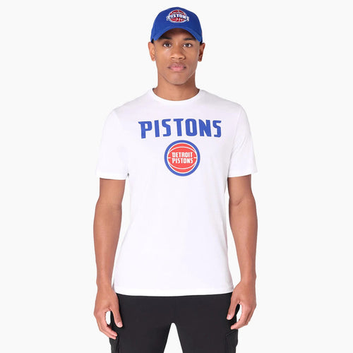 The Male model is wearing Detroit Pistons NBA White T-Shirt 1