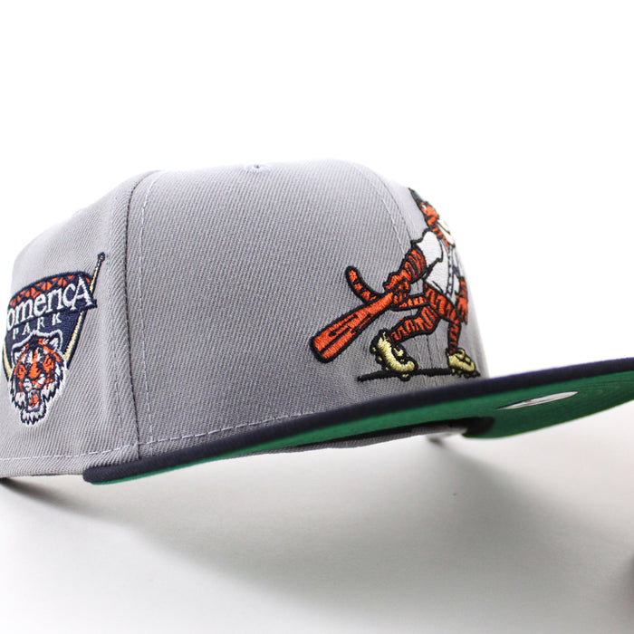 Detroit Tigers Mascot Comrica Park New Era 59Fifty Fitted Hat (Gray Navy Green Under Brim)