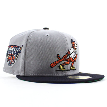 Detroit Tigers Mascot Comrica Park New Era 59Fifty Fitted Hat (Gray Navy Green Under Brim)