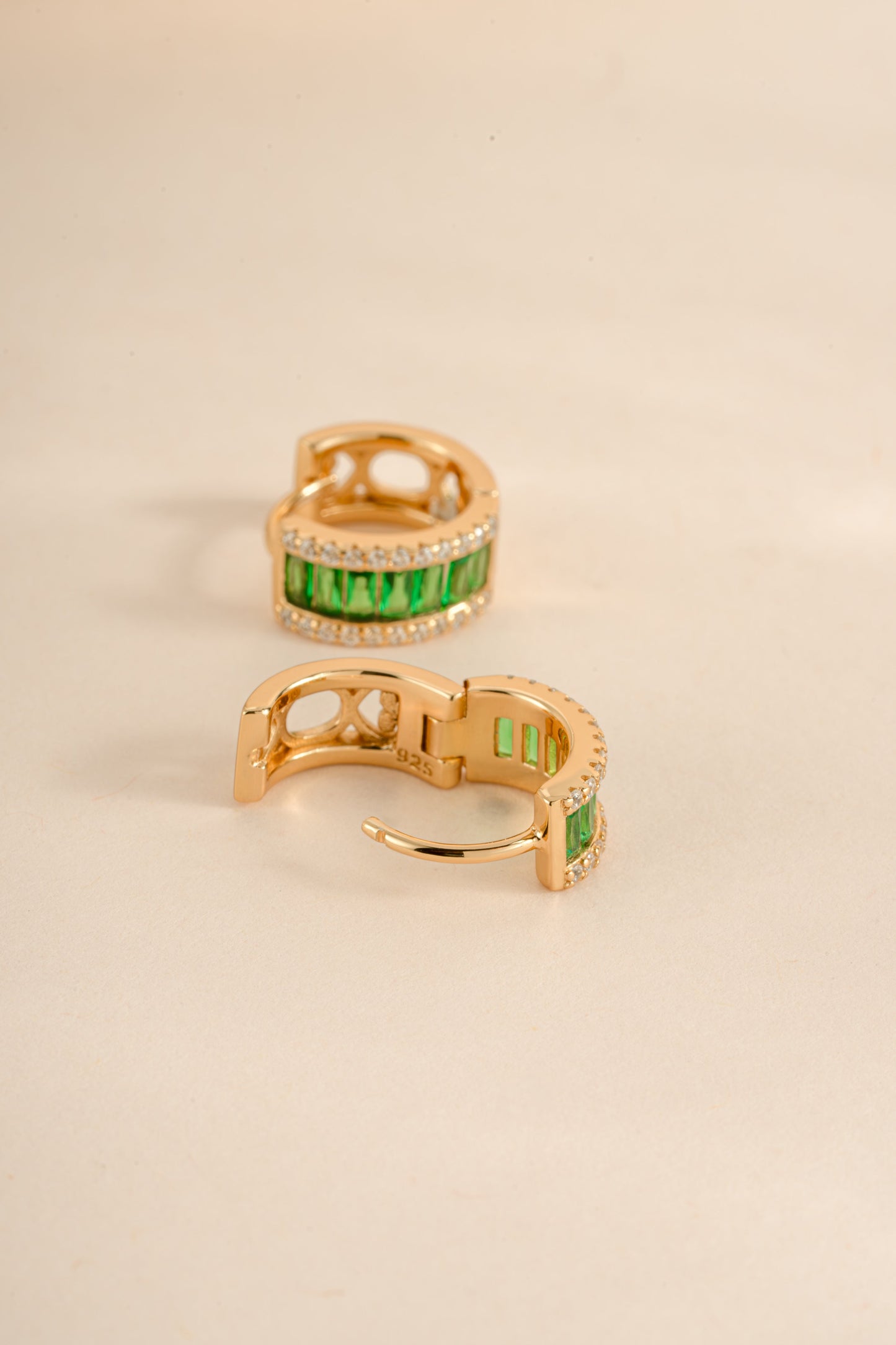 Emerald Baguette Hoops