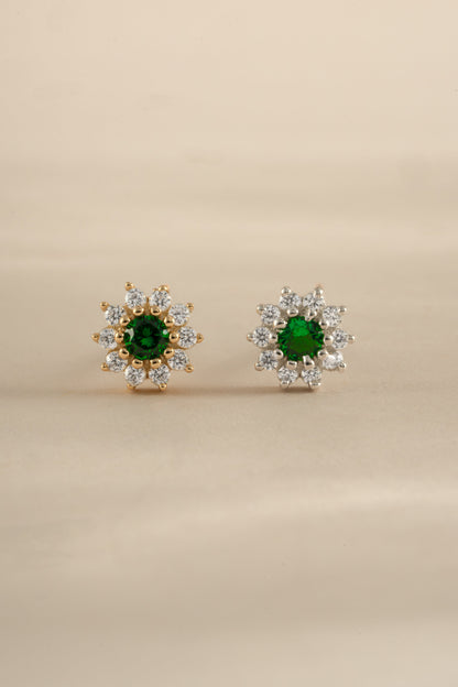 Emerald Dainty Flower Studs