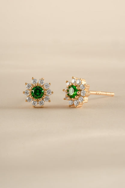 Emerald Dainty Flower Studs