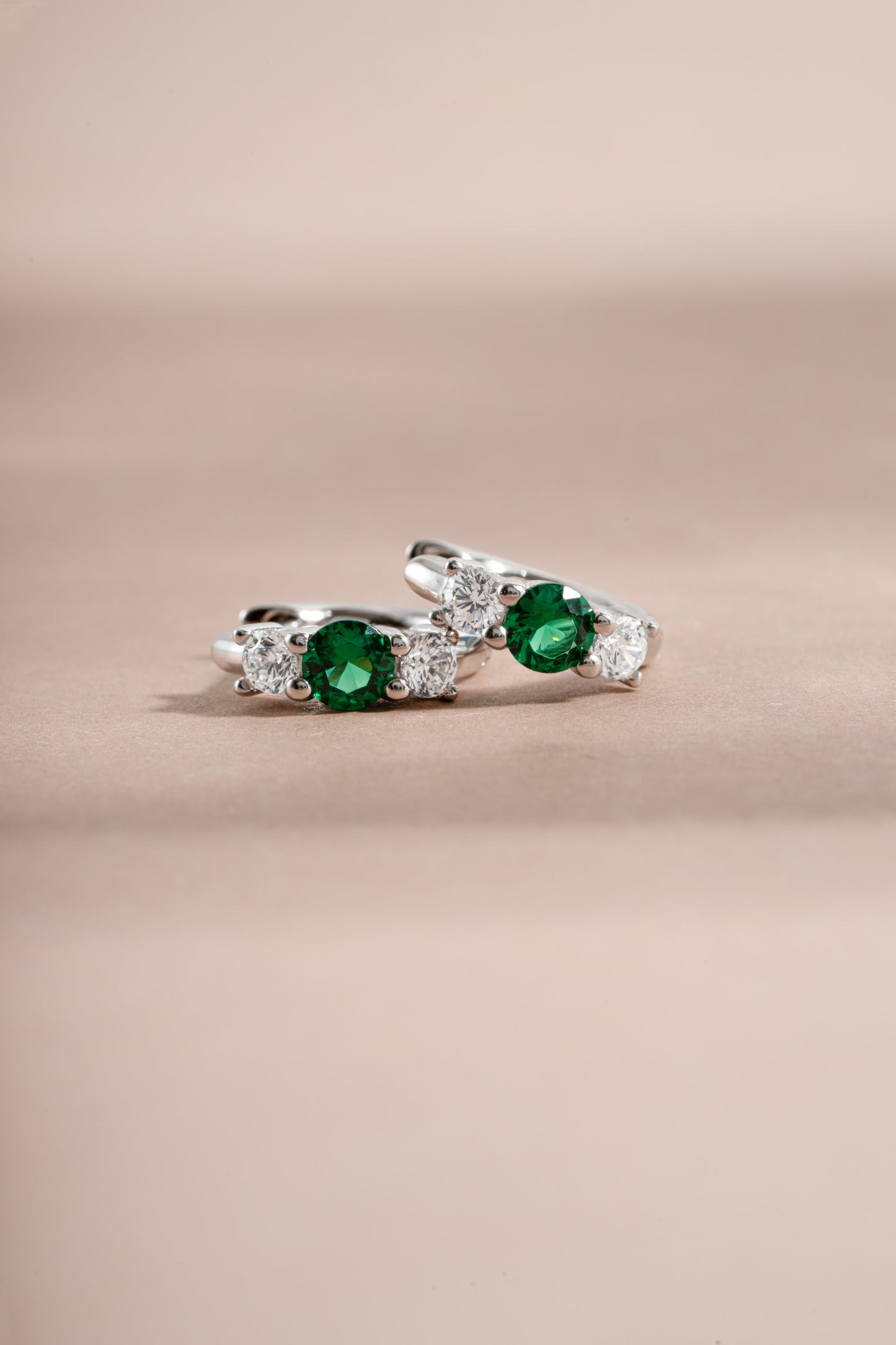 Emerald Three Stone Huggie Hoops
