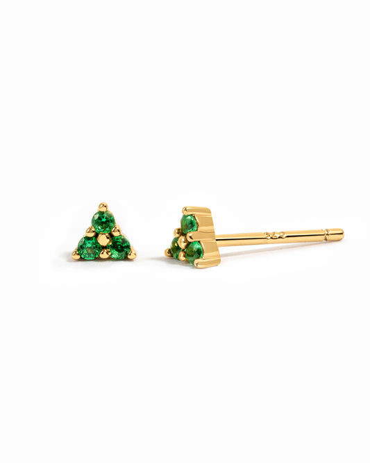 Tiny Emerald 3 Stone Studs