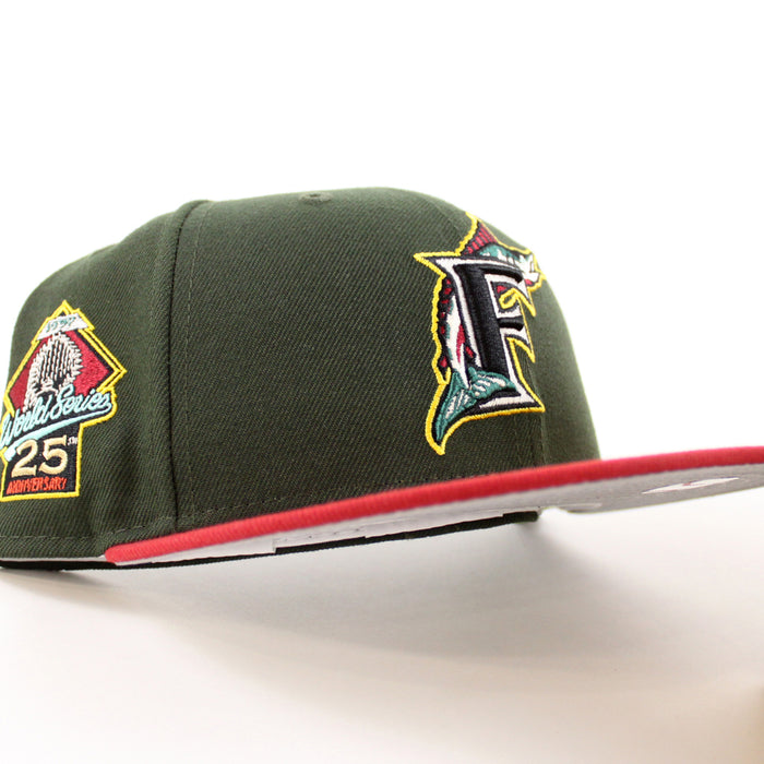 Florida Marlins 25th Anniversary New Era 59Fifty Fitted Hat (Seaweed Green Pinot Red Gray Under brim)