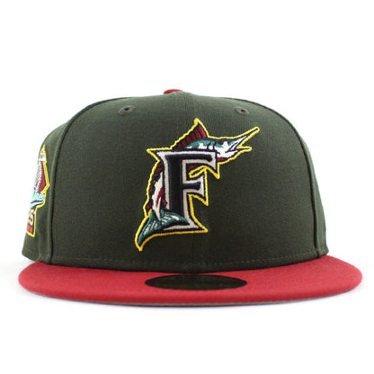 Florida Marlins 25th Anniversary New Era 59Fifty Fitted Hat (Seaweed Green Pinot Red Gray Under brim)