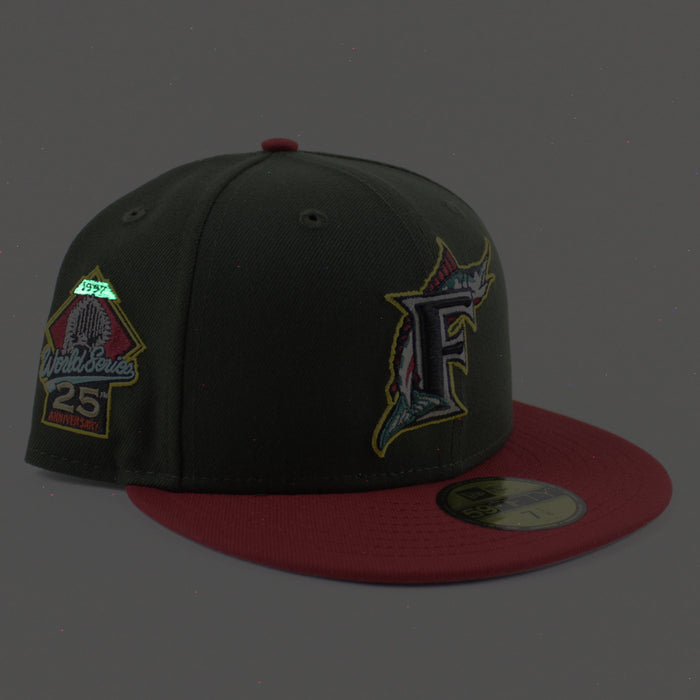 Florida Marlins 25th Anniversary New Era 59Fifty Fitted Hat (Seaweed Green Pinot Red Gray Under brim)