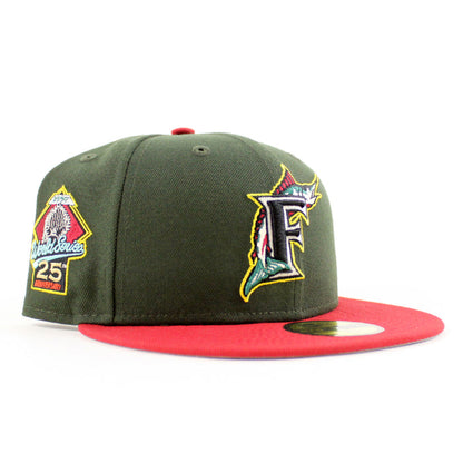 Florida Marlins 25th Anniversary New Era 59Fifty Fitted Hat (Seaweed Green Pinot Red Gray Under brim)
