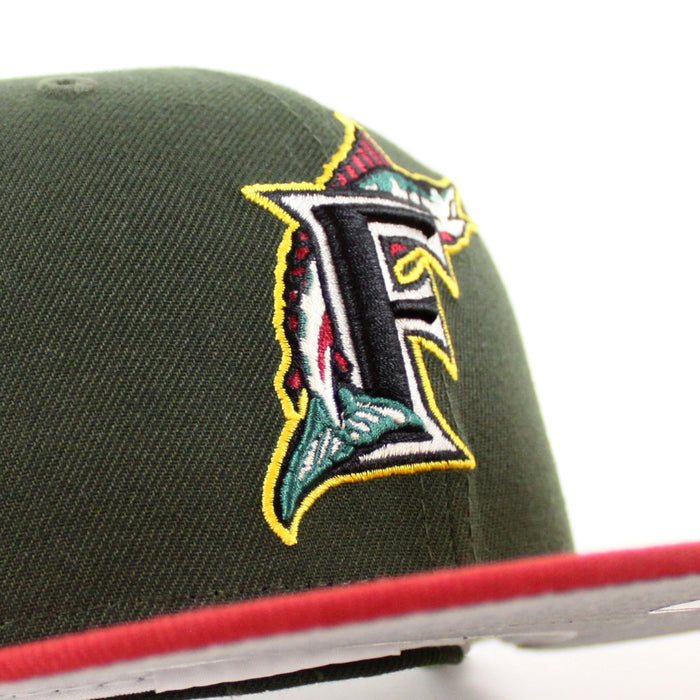 Florida Marlins 25th Anniversary New Era 59Fifty Fitted Hat (Seaweed Green Pinot Red Gray Under brim)