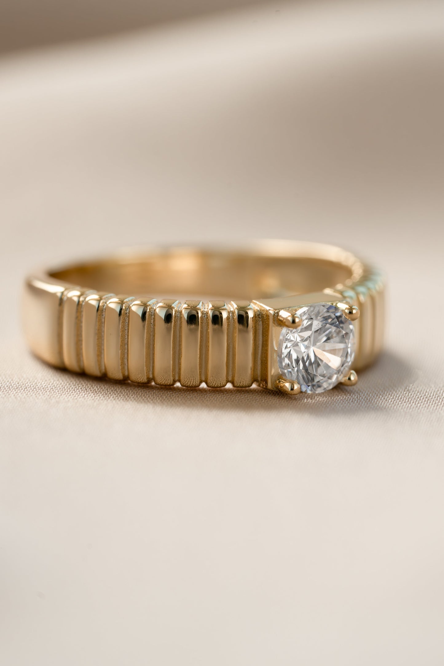 Fluted Solitaire CZ Ring