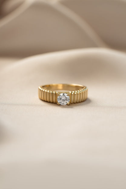 Fluted Solitaire CZ Ring