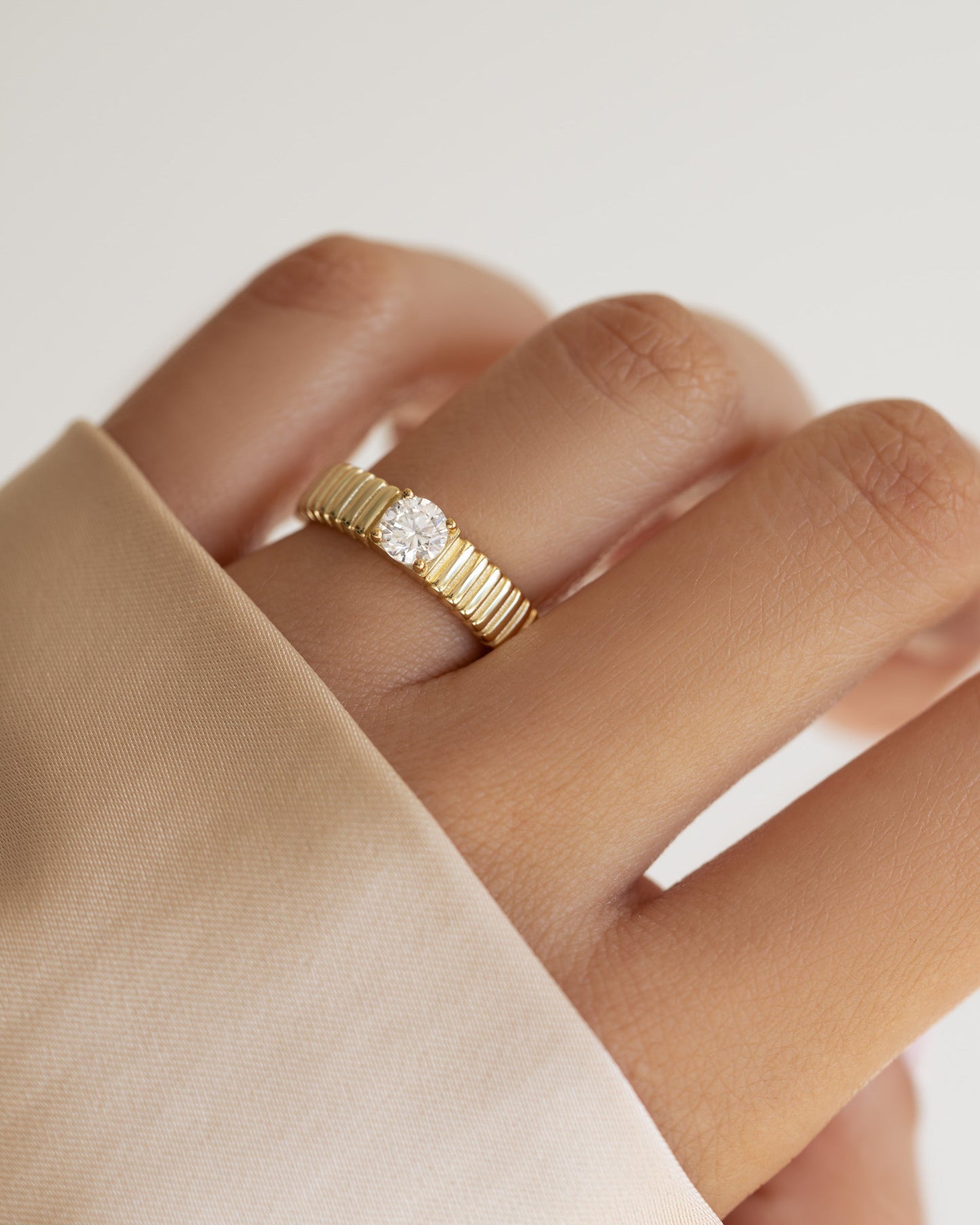 Fluted Solitaire CZ Ring