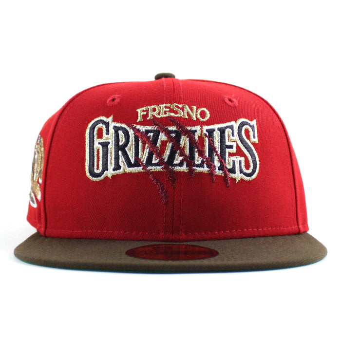 Fresno Grizzlies Grizzlies Patch New Era 59Fifty Fitted Hat (Scarlet Red Walnut Green Under Brim)